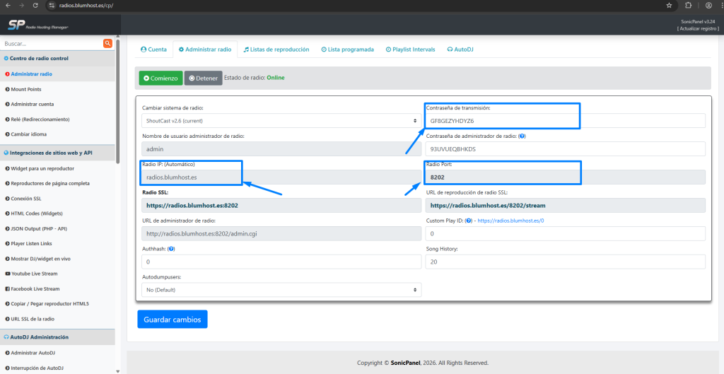 Datos de emisión sin autodj