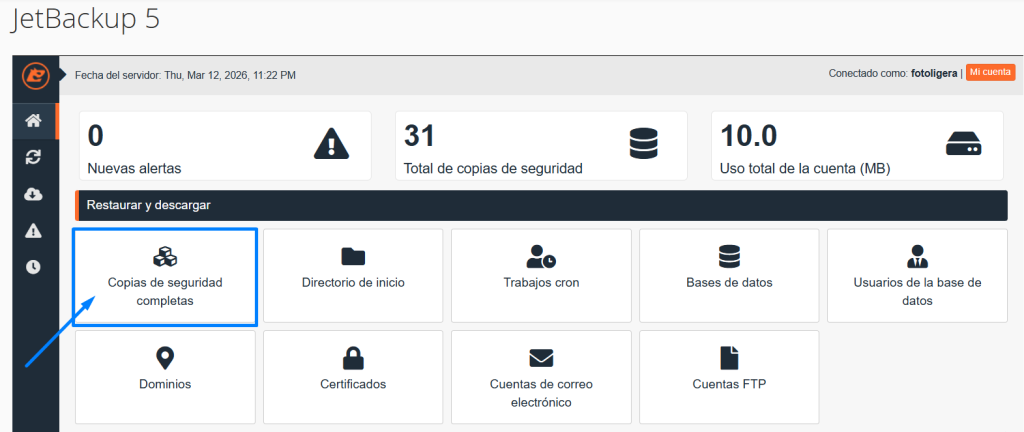 Copias de seguridad completas jetbackup blumhost