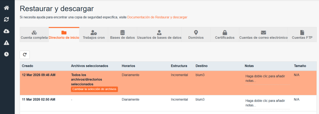 Jetbackup Copia de seguridad blumhost