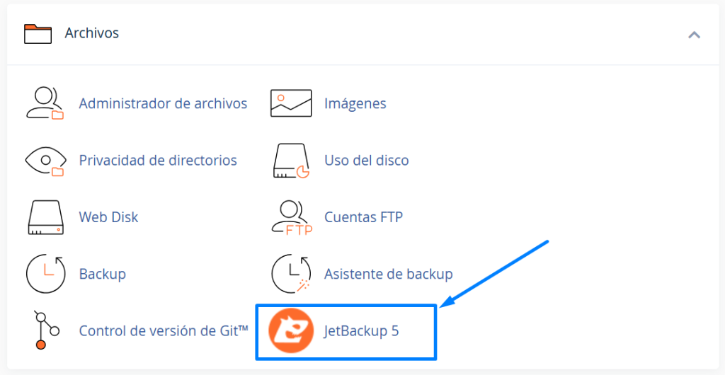 Sección JetBackup5 cpanel blumhost