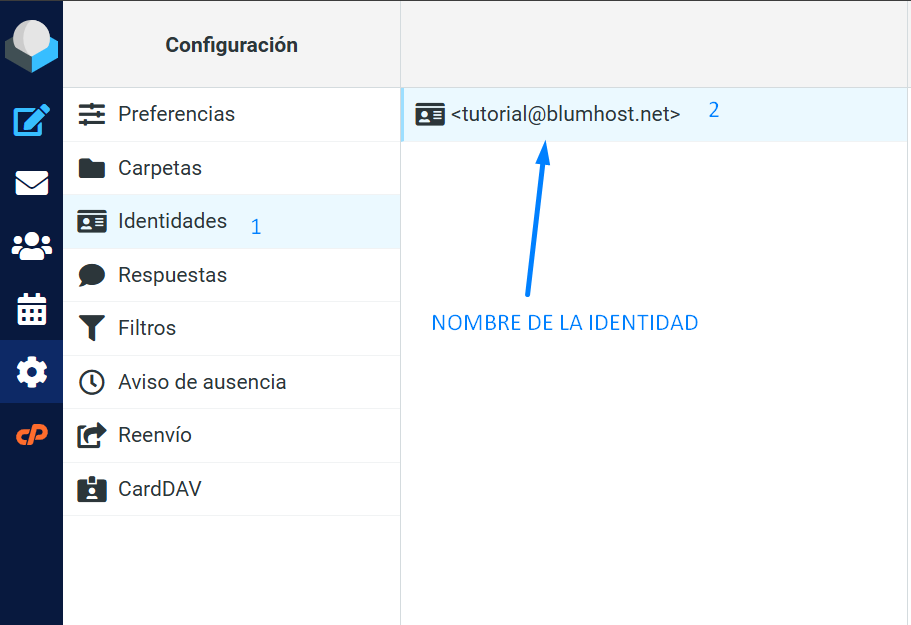 Identidades creadas en RoundCube BlumHost