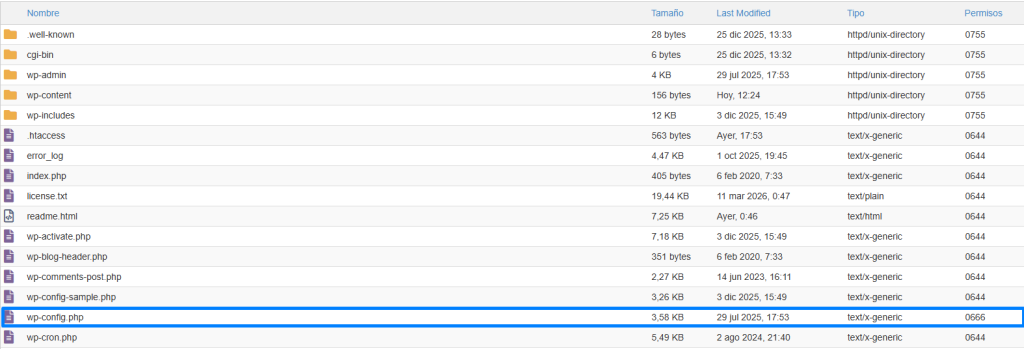 Archivo configuración wordpress blumhost