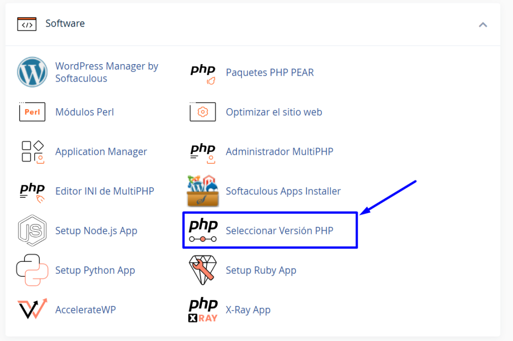 Seleccionar versión PHP en cPanel
