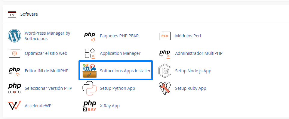Opción Softaculous en cPanel